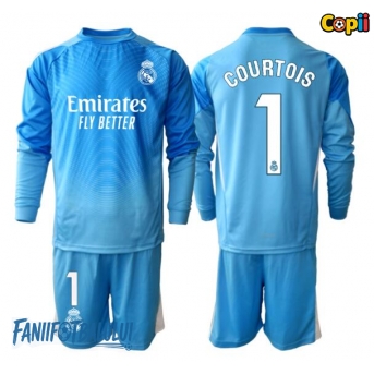 Real Madrid Thibaut Courtois #1 Portarii Echipament de Fotbal Replică 2025-26 Copii Acasa Mâneci Lungi (+ Șorturi)